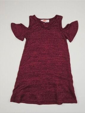 5/$25 Cold Shoulder Dress Size2/3 Burgundy Knit Flutter Sleeve Girls Monkey Bars